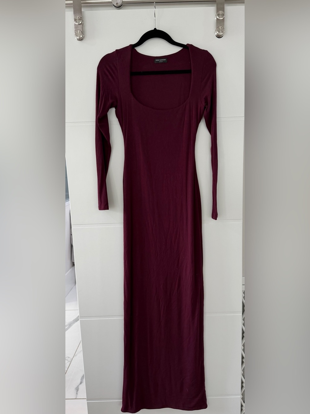 naked wardrobe Burgundy Long Sleeve Scoop Neck Maxi Dress